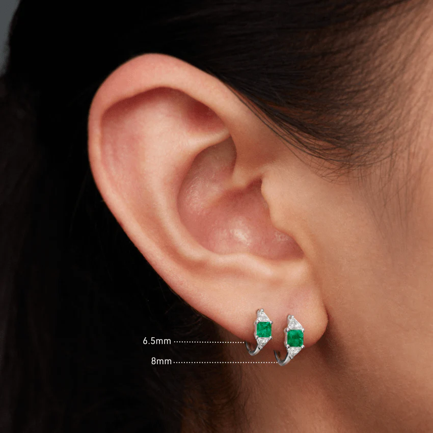 3mm Emerald and Diamond Princess Triangle Hoop (Non-Rotating) - Image 14