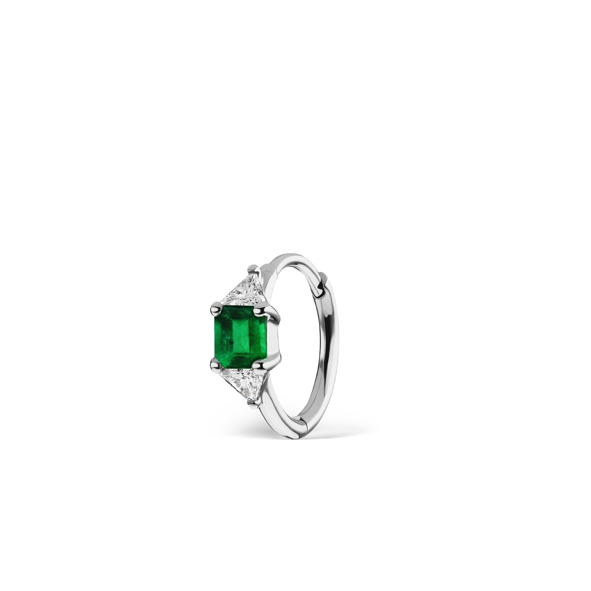 3mm Emerald and Diamond Princess Triangle Hoop (Non-Rotating) - Image 17