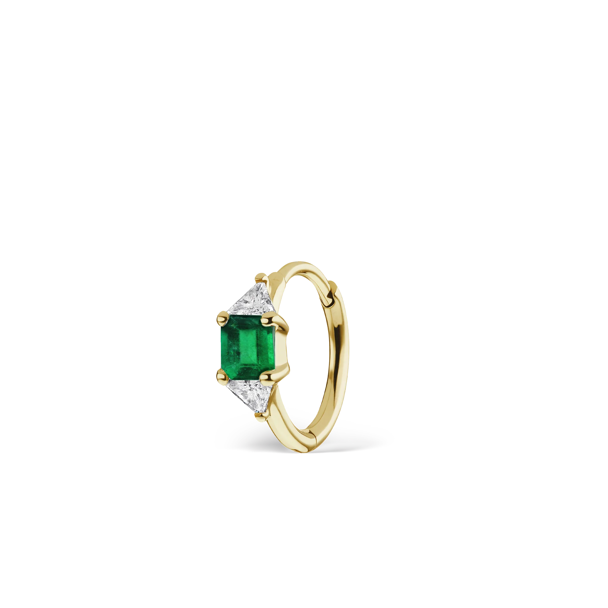 3mm Emerald and Diamond Princess Triangle Hoop (Non-Rotating) - Image 18