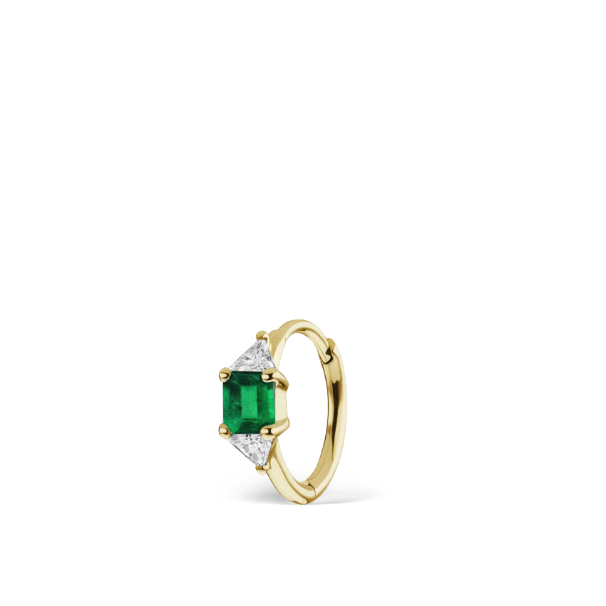 3mm Emerald and Diamond Princess Triangle Hoop (Non-Rotating) - Image 9