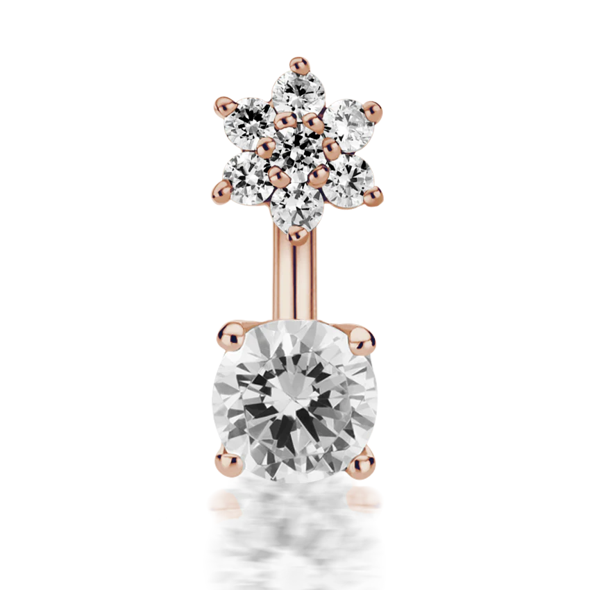 4.5mm CZ Flower and 4mm Prong Set CZ Navel Barbell - Image 14