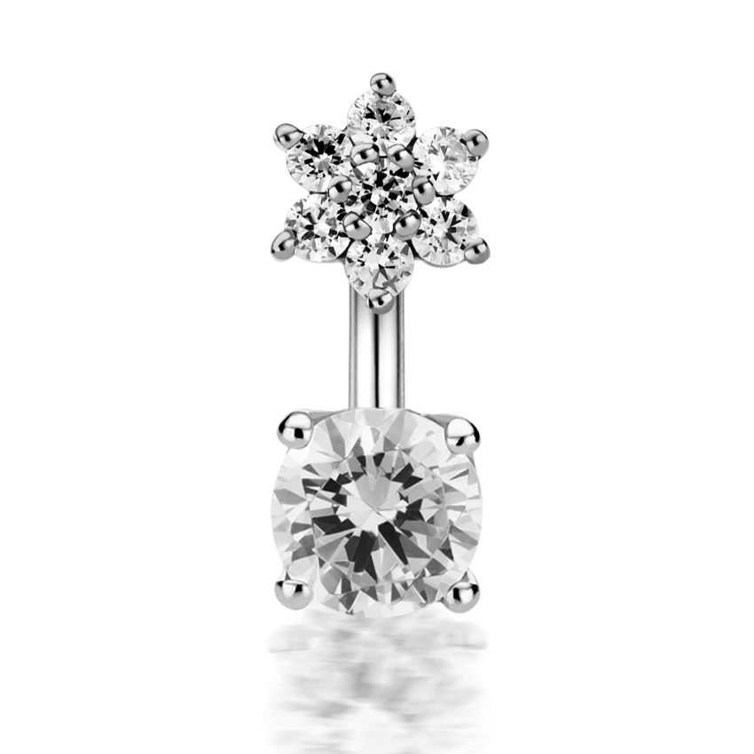 4.5mm CZ Flower and 4mm Prong Set CZ Navel Barbell - Image 3
