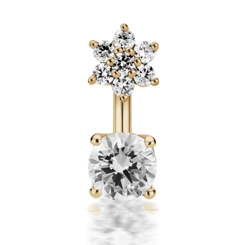 4.5mm CZ Flower and 4mm Prong Set CZ Navel Barbell - Image 7