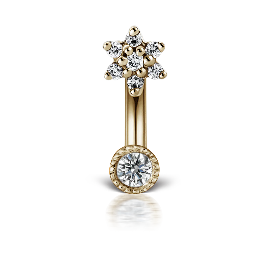 Diamond Flower and Scallop Set Diamond Rook Barbell - Image 5