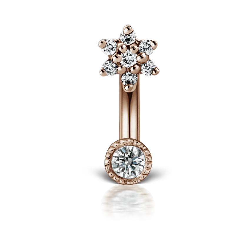 Diamond Flower and Scallop Set Diamond Rook Barbell - Image 7