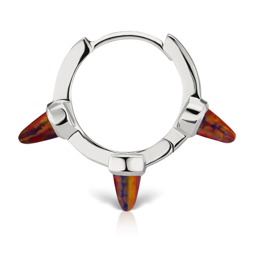 Triple Short Black-Red Opal Spike Hoop Earring - Image 4