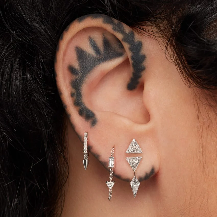 Baguette and Triangle Diamond Chain Wrap Stud Earring - Image 11
