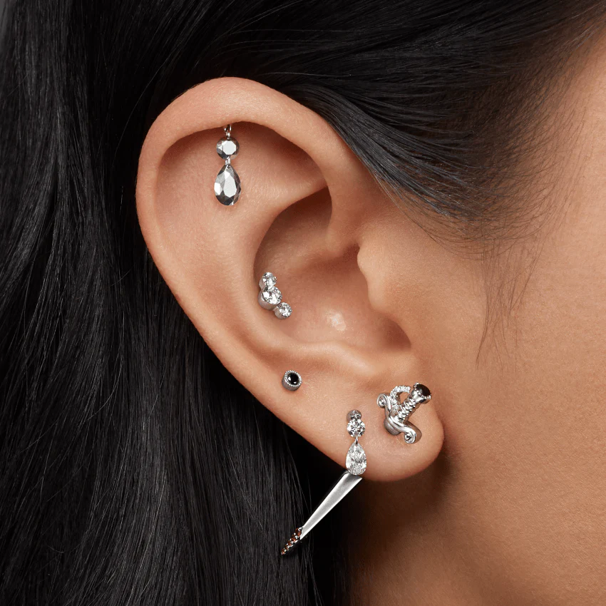 Black and White Diamond Long Sword with Ruby Drops Earstud - Image 18