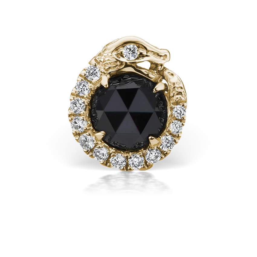 Black and White Diamond Pavé Ouroboros Threaded Stud Earring With Titanium Backing - Image 6