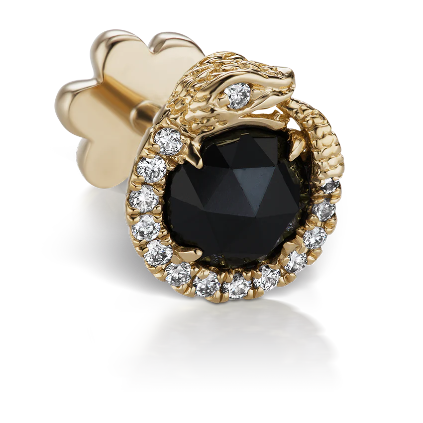 Black and White Diamond Pavé Ouroboros Threaded Stud Earring With Titanium Backing - Image 8