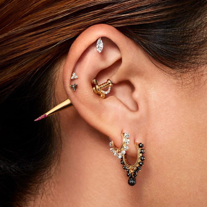 Black Diamond Coronet with Briolette Hoop Earring - Image 14