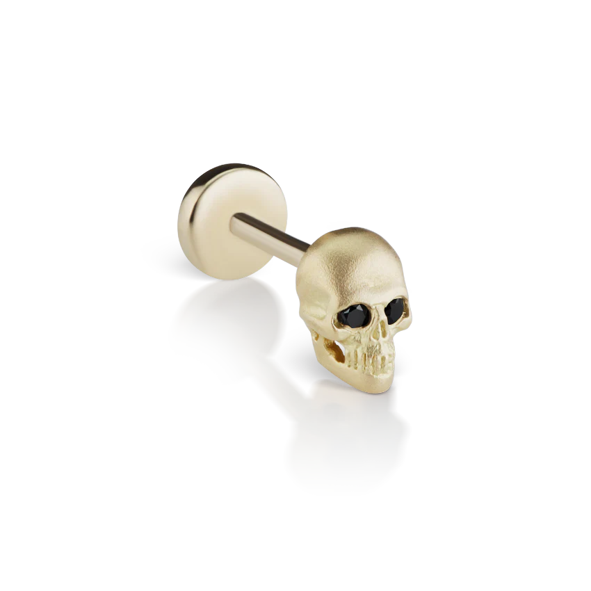 Black Diamond Eye Matte Skull Threaded Stud Earring With Titanium Backing - Image 5