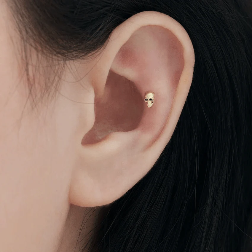 Black Diamond Eye Matte Skull Threaded Stud Earring With Titanium Backing - Image 9