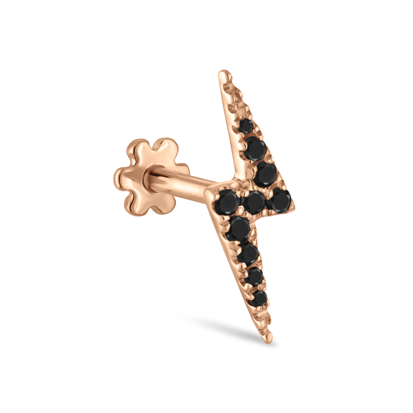 Black Diamond Lightning Bolt Threaded Stud Earring With Titanium Backing - Image 10