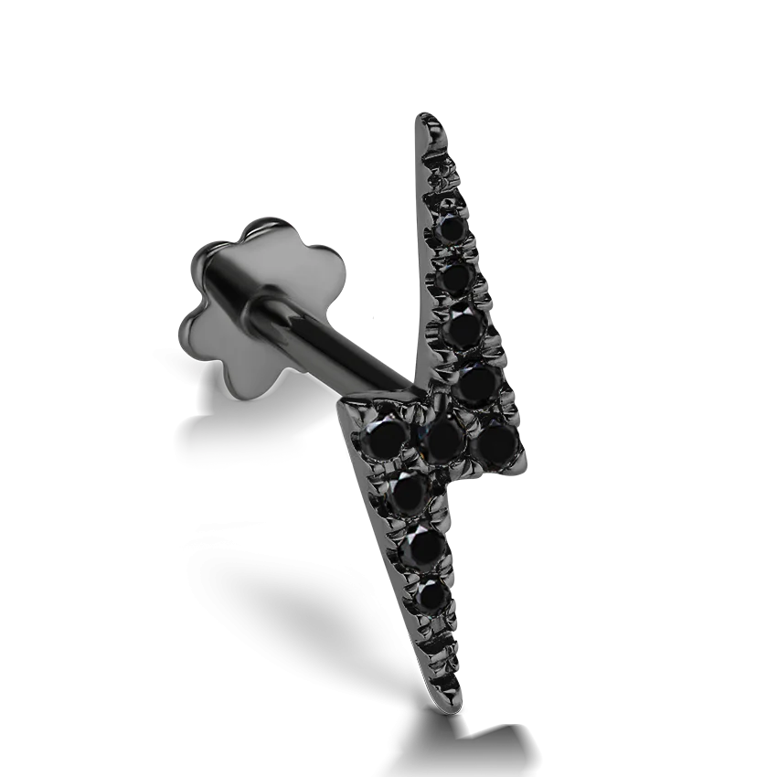 Black Diamond Lightning Bolt Threaded Stud Earring With Titanium Backing - Image 14