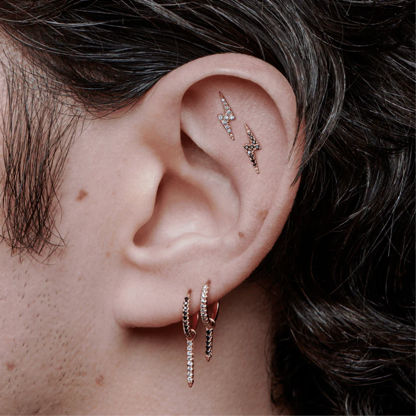 Black Diamond Lightning Bolt Threaded Stud Earring With Titanium Backing - Image 3