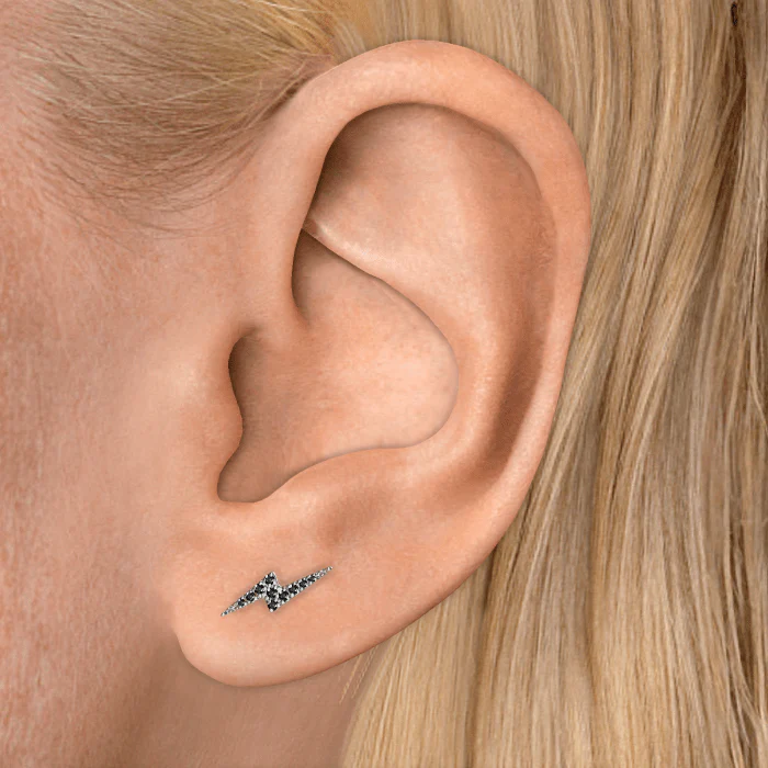 Black Diamond Lightning Bolt Threaded Stud Earring With Titanium Backing - Image 4