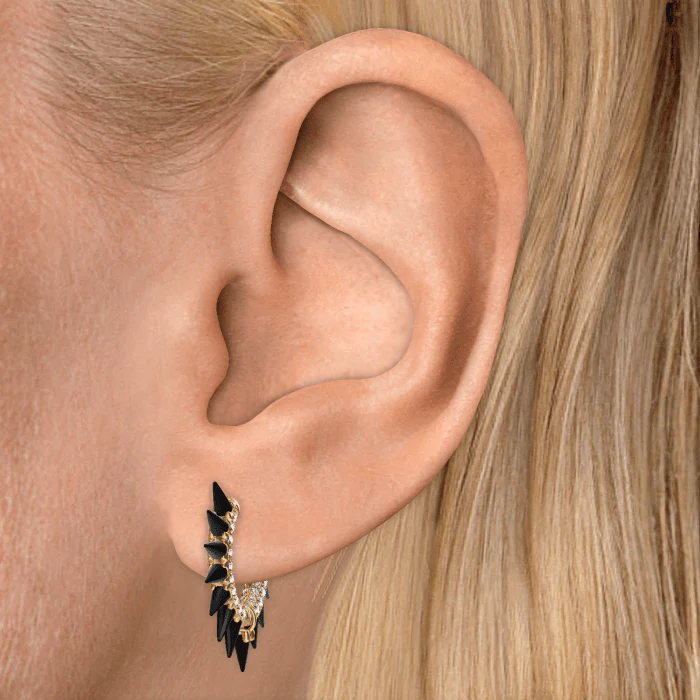 Black Moissanite Mohawk and Diamond Pavé Hoop Earring - Image 16