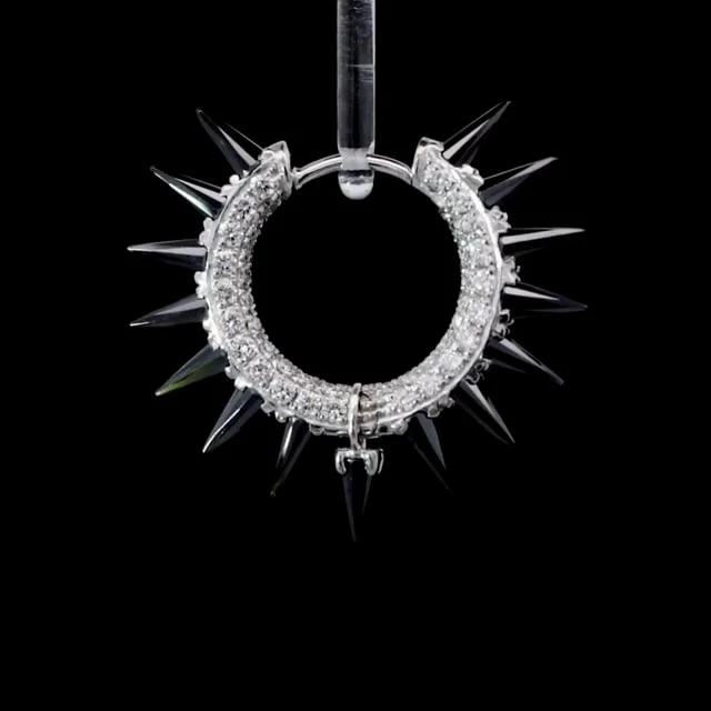 Black Moissanite Mohawk and Diamond Pavé Hoop Earring - Image 23