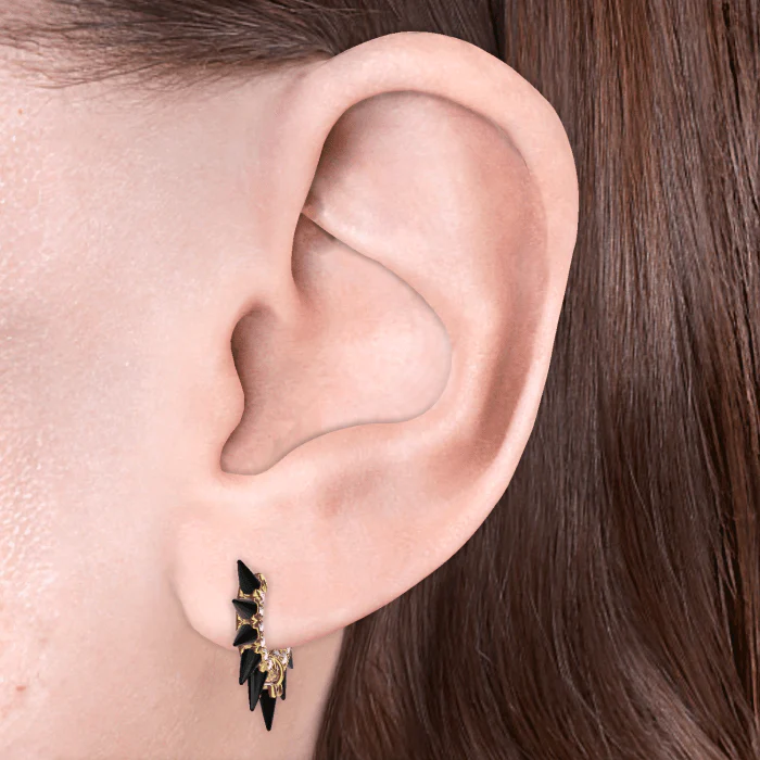 Black Moissanite Mohawk and Diamond Pavé Hoop Earring - Image 34