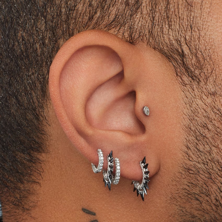 Black Moissanite Mohawk and Diamond Pavé Hoop Earring - Image 38