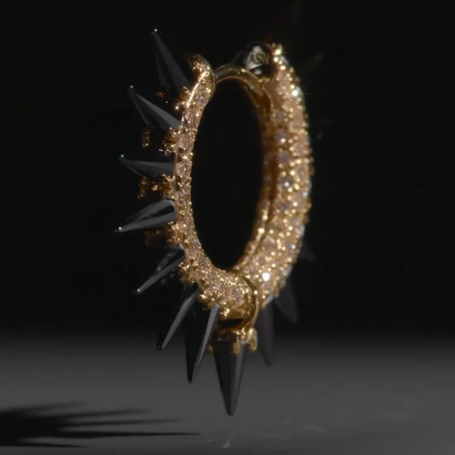Black Moissanite Mohawk and Diamond Pavé Hoop Earring - Image 45