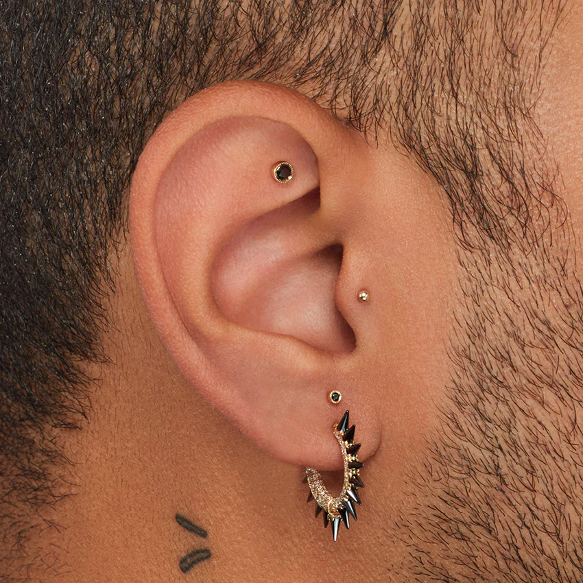Black Moissanite Mohawk and Diamond Pavé Hoop Earring - Image 75