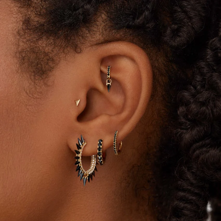 Black Moissanite Mohawk and Diamond Pavé Hoop Earring - Image 81