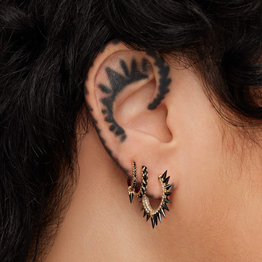 Black Moissanite Mohawk and Diamond Pavé Hoop Earring - Image 82