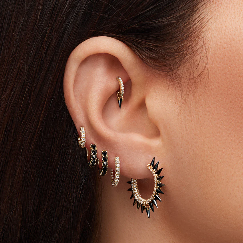 Black Moissanite Mohawk and Diamond Pavé Hoop Earring - Image 88