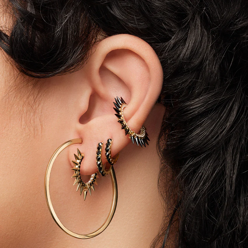Black Moissanite Mohawk and Diamond Pavé Hoop Earring - Image 89