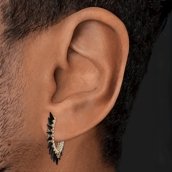 Black Moissanite Mohawk and Diamond Pavé Hoop Earring - Image 91