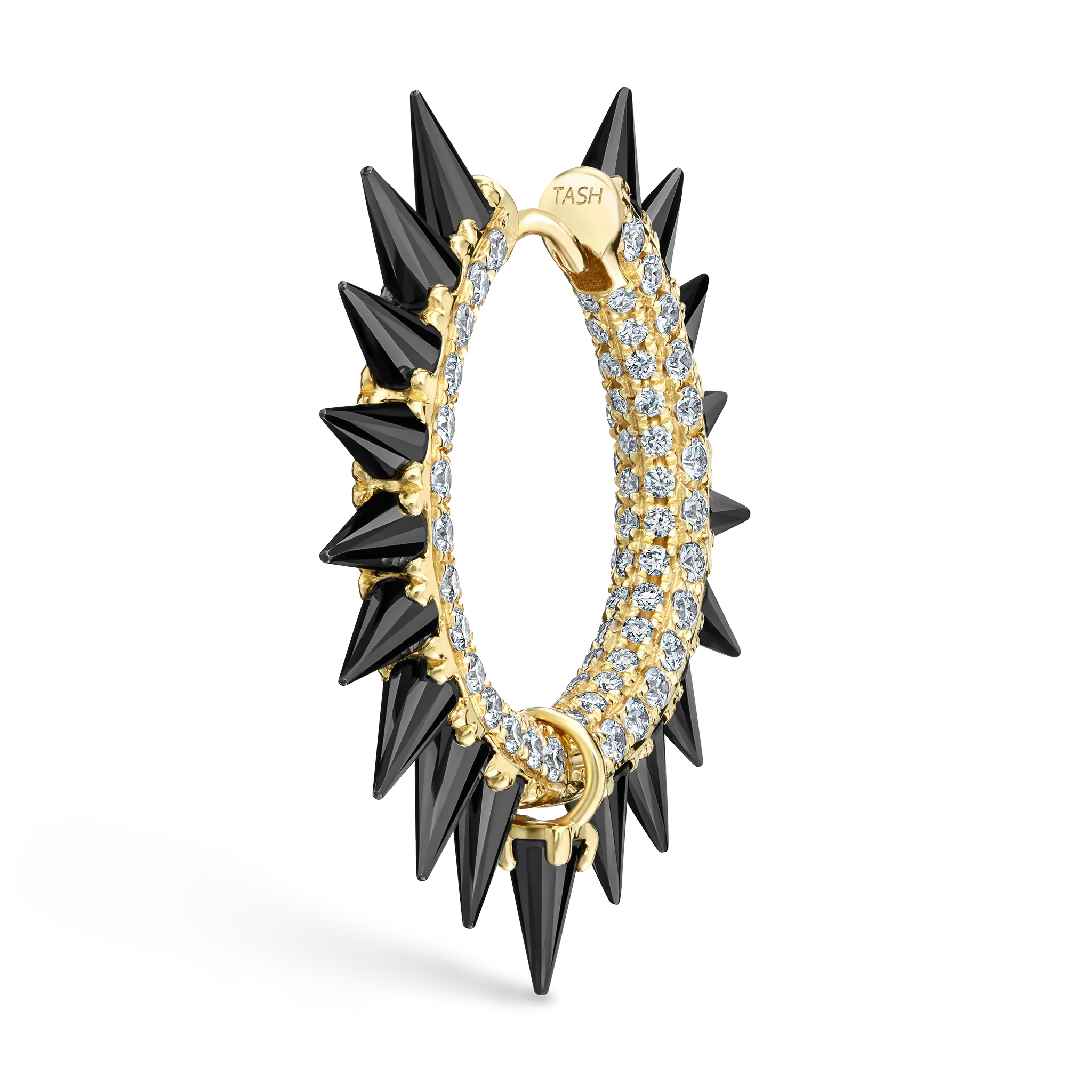 Black Moissanite Mohawk and Diamond Pavé Hoop Earring - Image 99