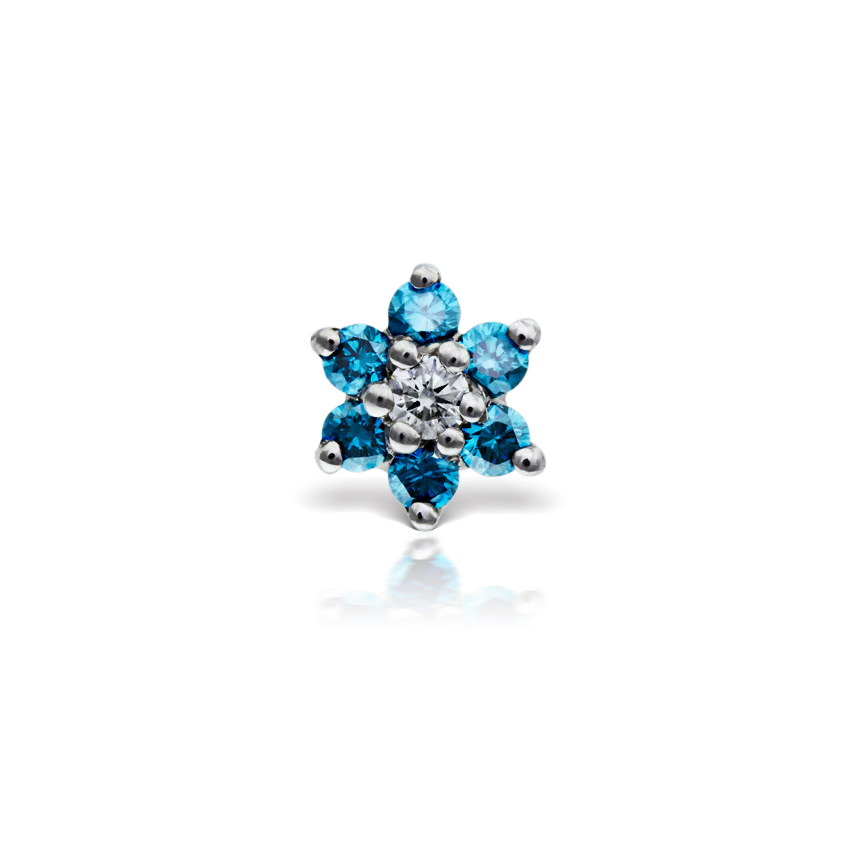 Blue Diamond Flower Threaded Stud Earring With Titanium Backing - Image 3