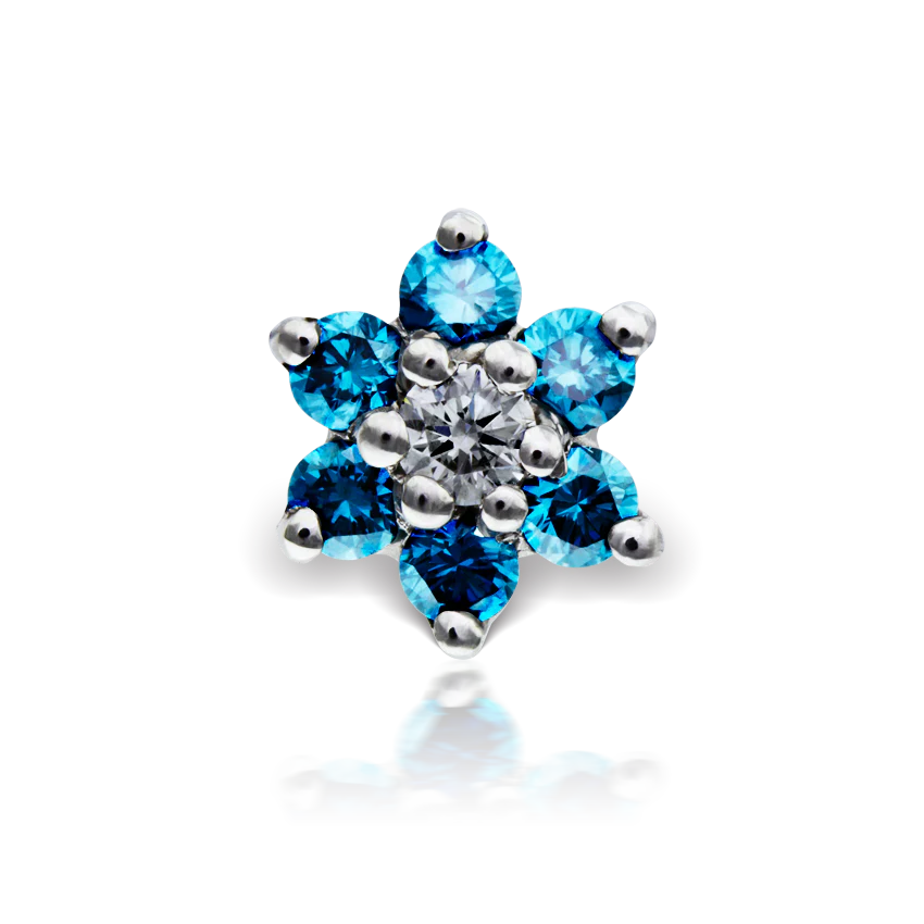 Blue Diamond Flower Threaded Stud Earring With Titanium Backing - Image 6