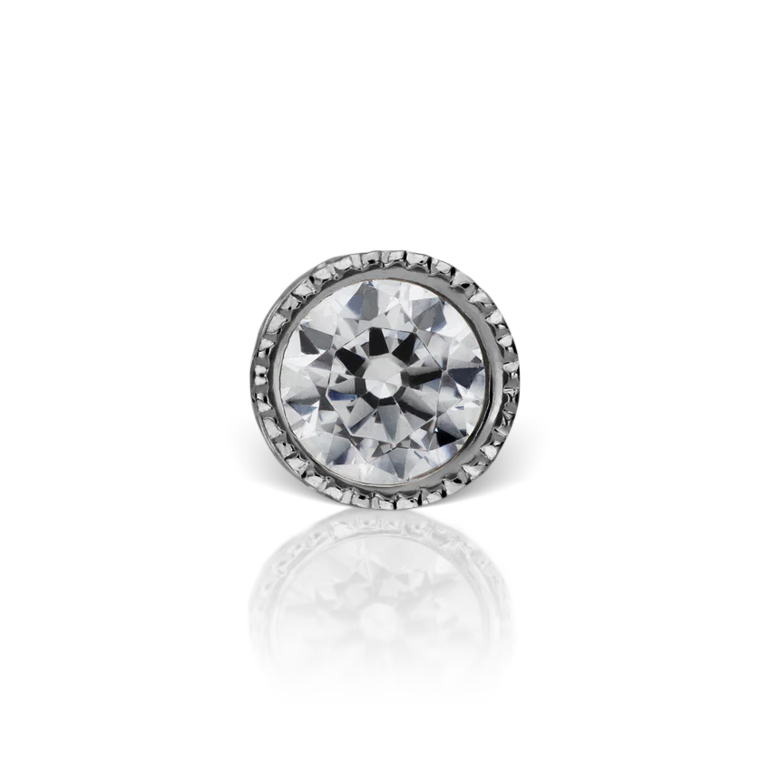 Cubic Zirconia Engraved Cup Threaded Stud Earring With Titanium Backing