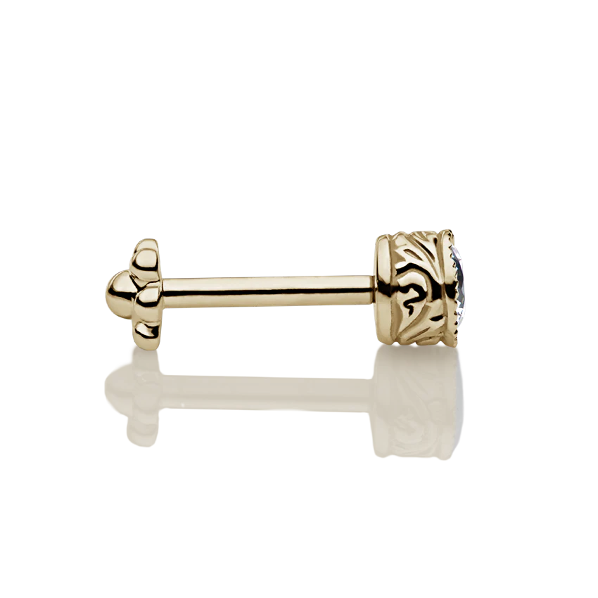 Cubic Zirconia Engraved Cup Threaded Stud Earring With Titanium Backing - Image 10