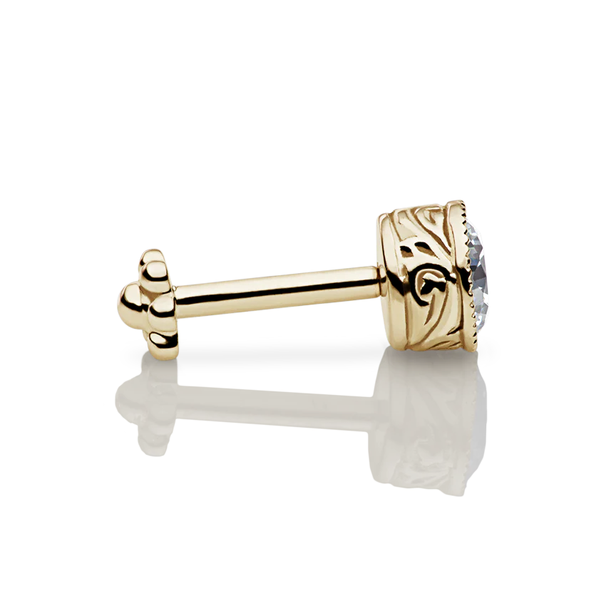 Cubic Zirconia Engraved Cup Threaded Stud Earring With Titanium Backing - Image 14