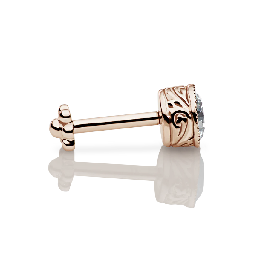 Cubic Zirconia Engraved Cup Threaded Stud Earring With Titanium Backing - Image 21