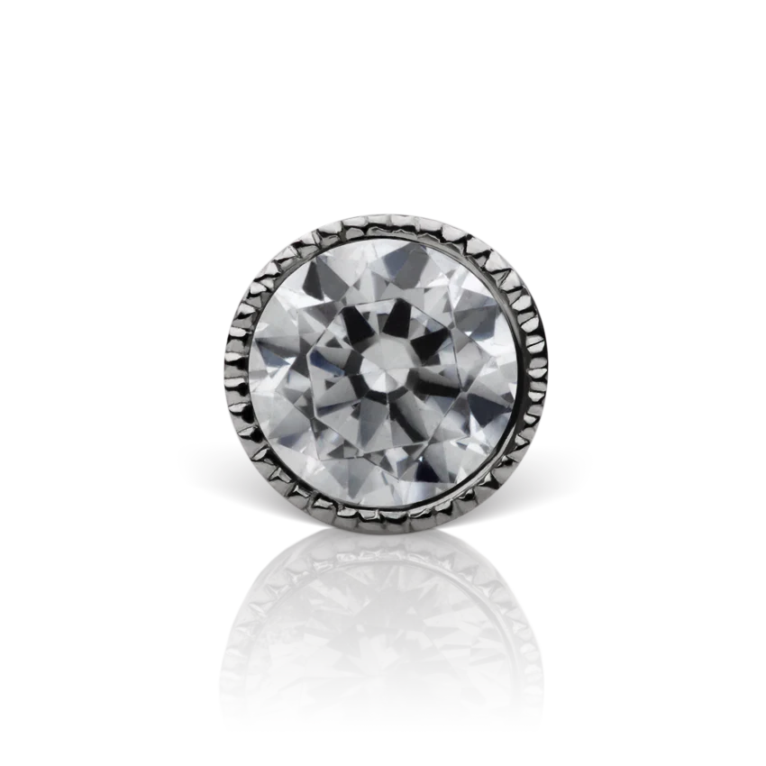 Cubic Zirconia Engraved Cup Threaded Stud Earring With Titanium Backing - Image 6
