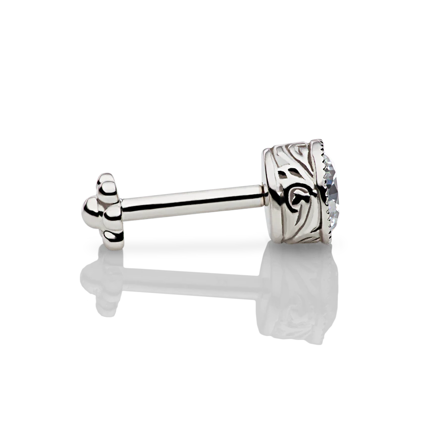 Cubic Zirconia Engraved Cup Threaded Stud Earring With Titanium Backing - Image 7