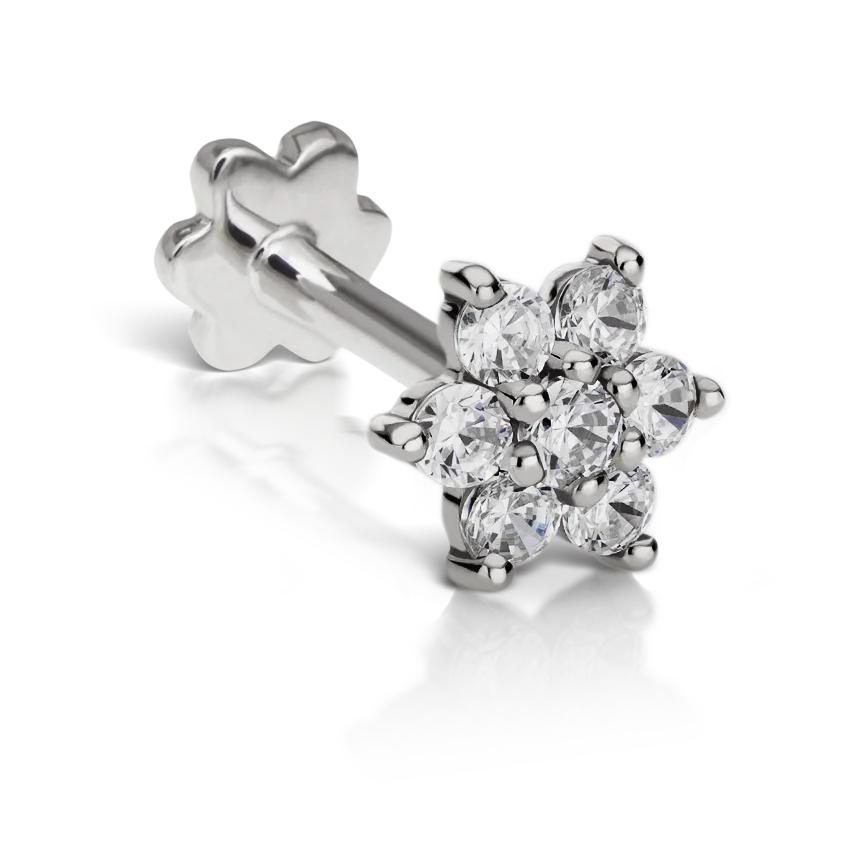 Cubic Zirconia Flower Threaded Stud Earring With Titanium Backing - Image 2