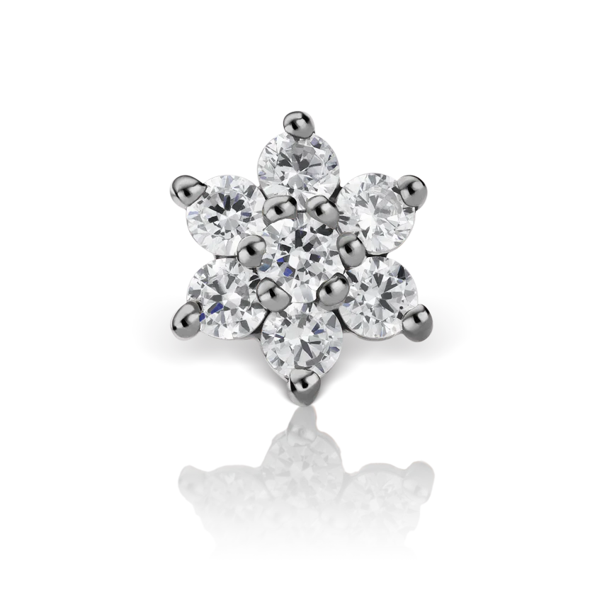 Cubic Zirconia Flower Threaded Stud Earring With Titanium Backing - Image 3