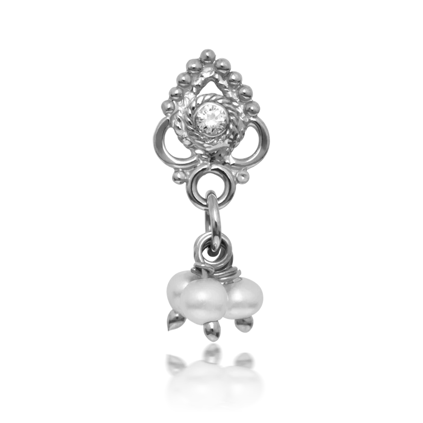 Diamond Ajna with Pearl Dangle Threaded Stud Earring With Titanium Backing