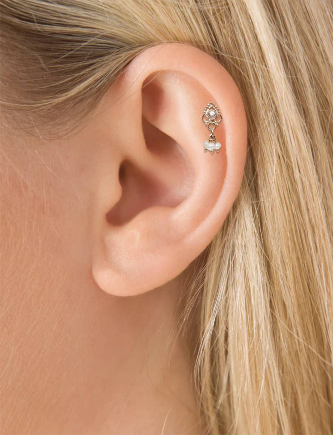 Diamond Ajna with Pearl Dangle Threaded Stud Earring With Titanium Backing - Image 13