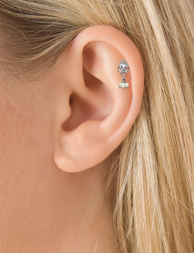 Diamond Ajna with Pearl Dangle Threaded Stud Earring With Titanium Backing - Image 5