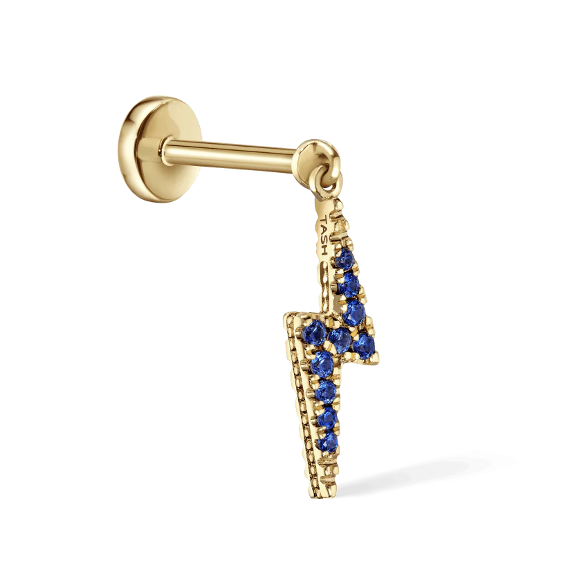 Diamond and Sapphire Lightning Bolt Threaded Charm Earring - Image 10