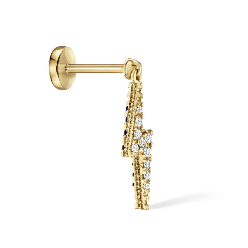 Diamond and Sapphire Lightning Bolt Threaded Charm Earring - Image 12