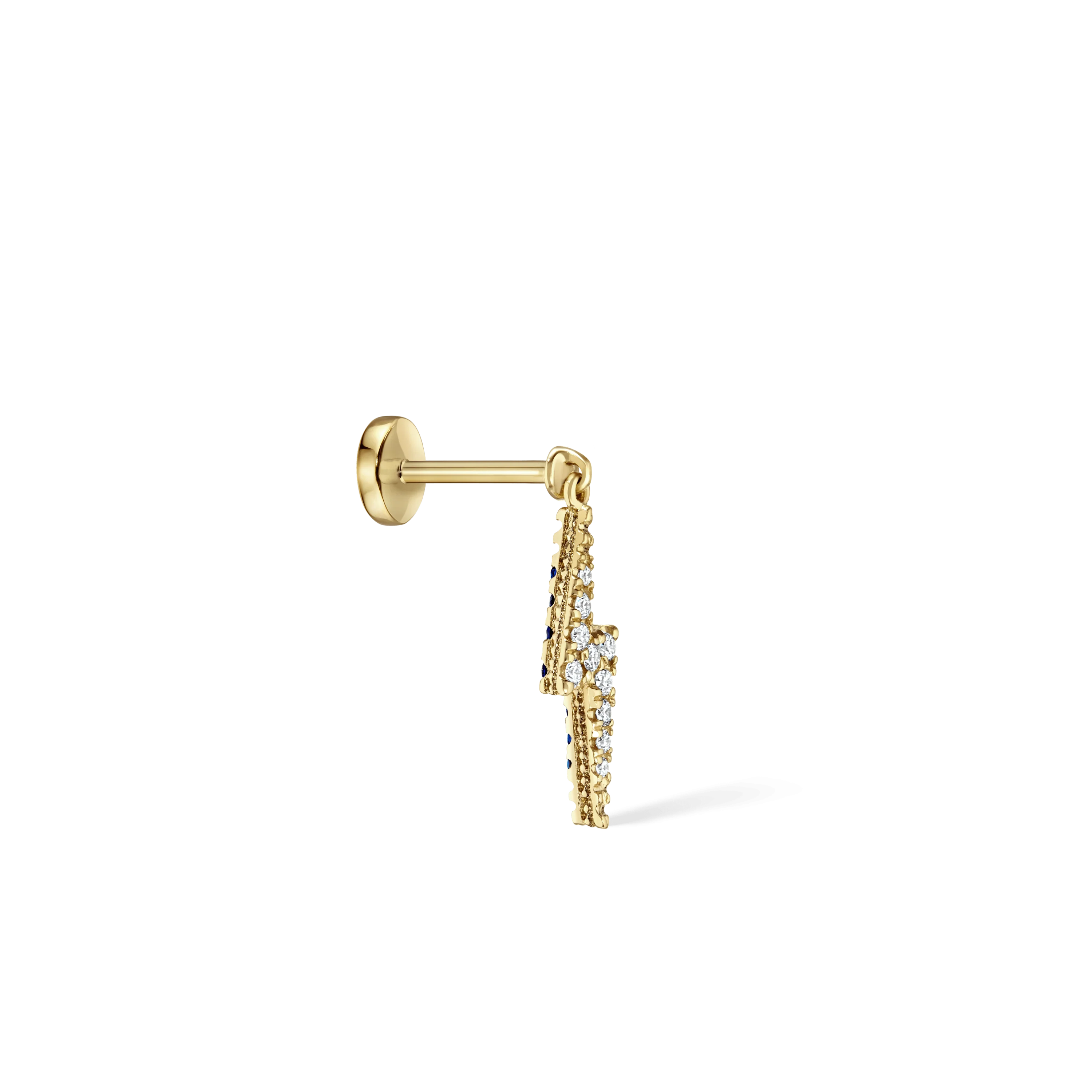 Diamond and Sapphire Lightning Bolt Threaded Charm Earring - Image 17