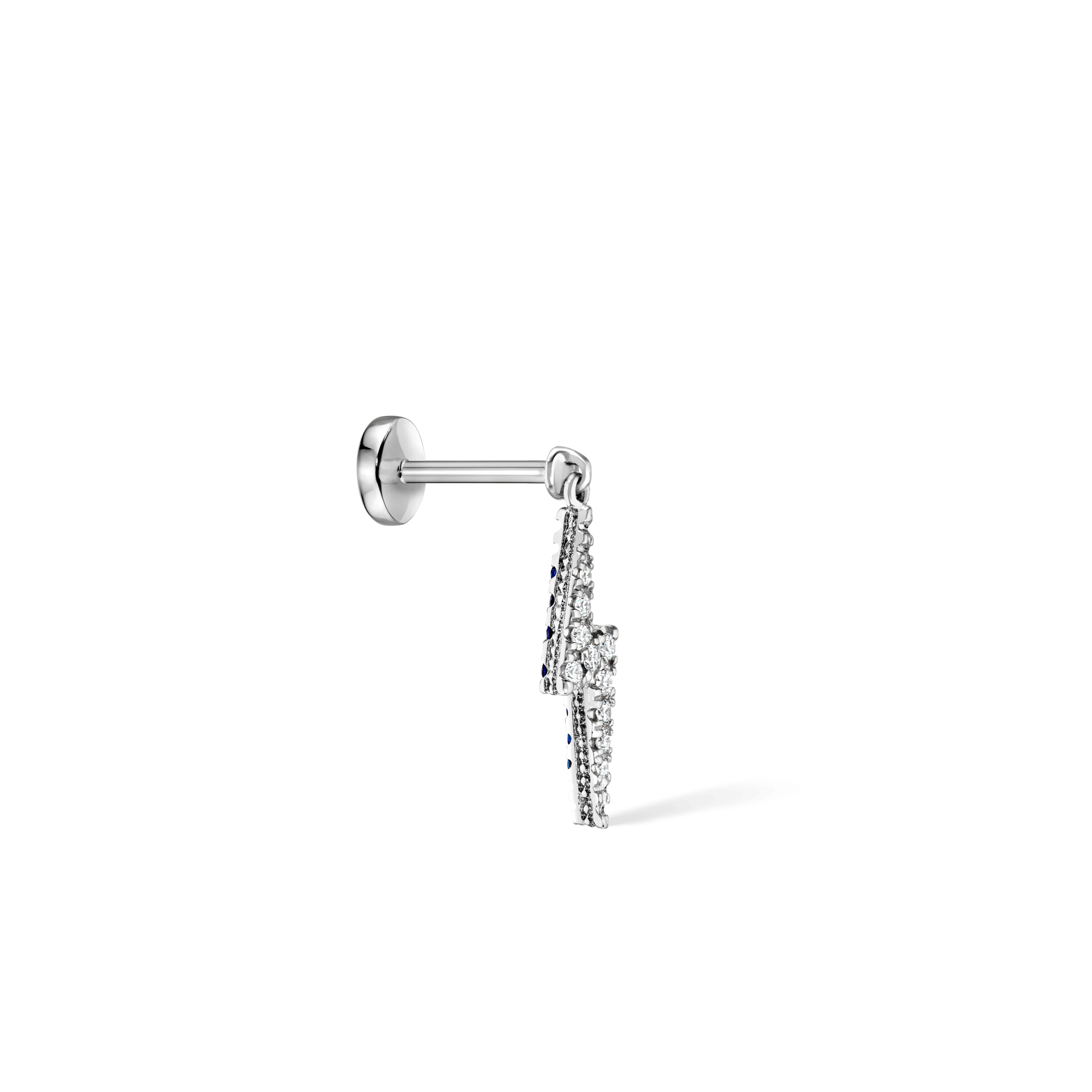Diamond and Sapphire Lightning Bolt Threaded Charm Earring - Image 18